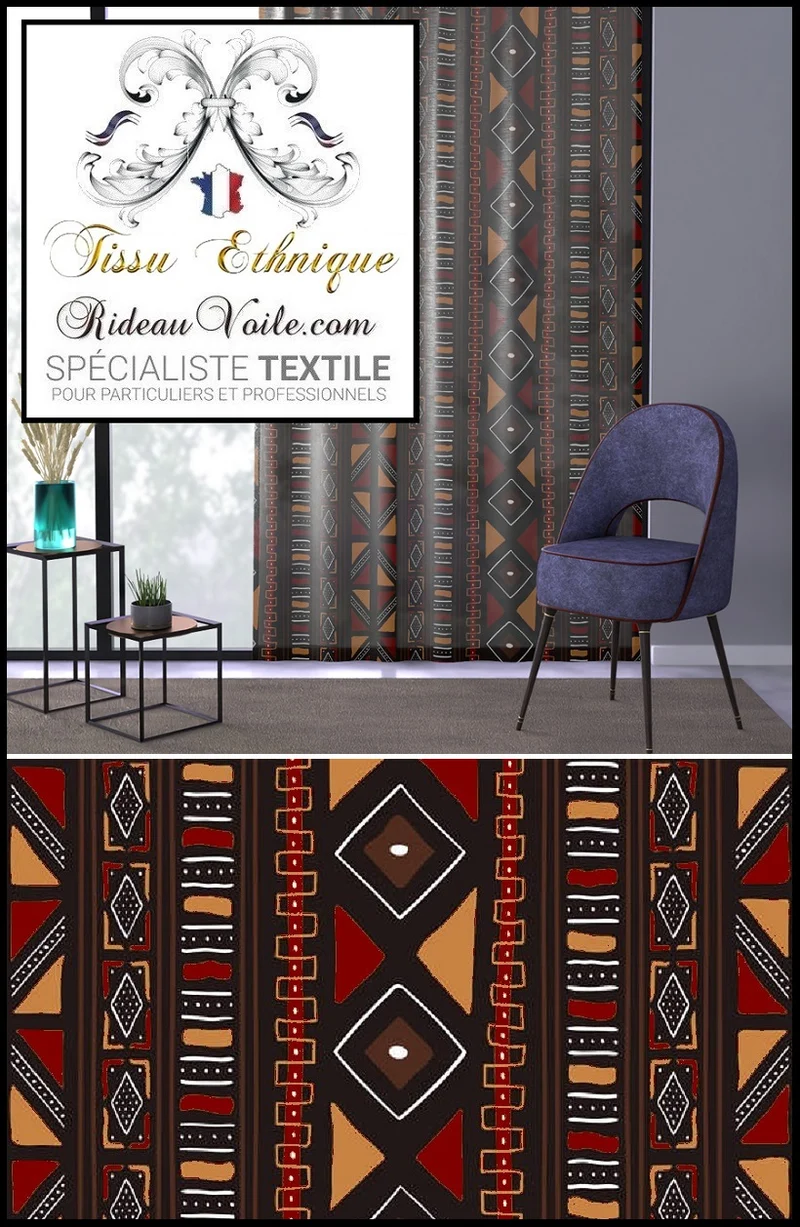 Tissu ameublement Décoration intérieur motif Art Africain Bogolan mètre rideau rouge