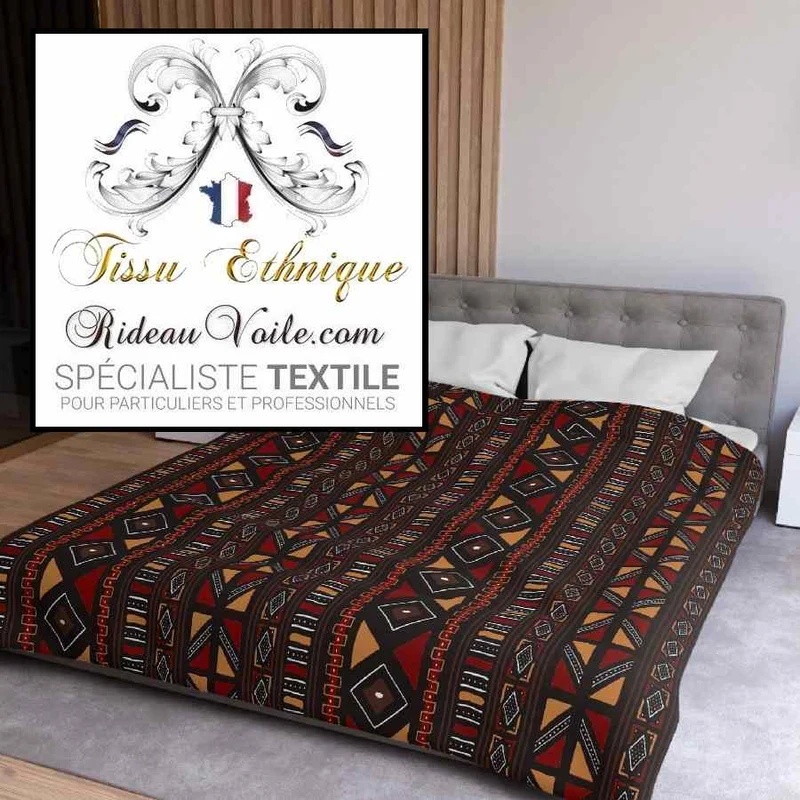 Tissu ameublement Décoration intérieur motif Art Africain Bogolan mètre rideau rouge