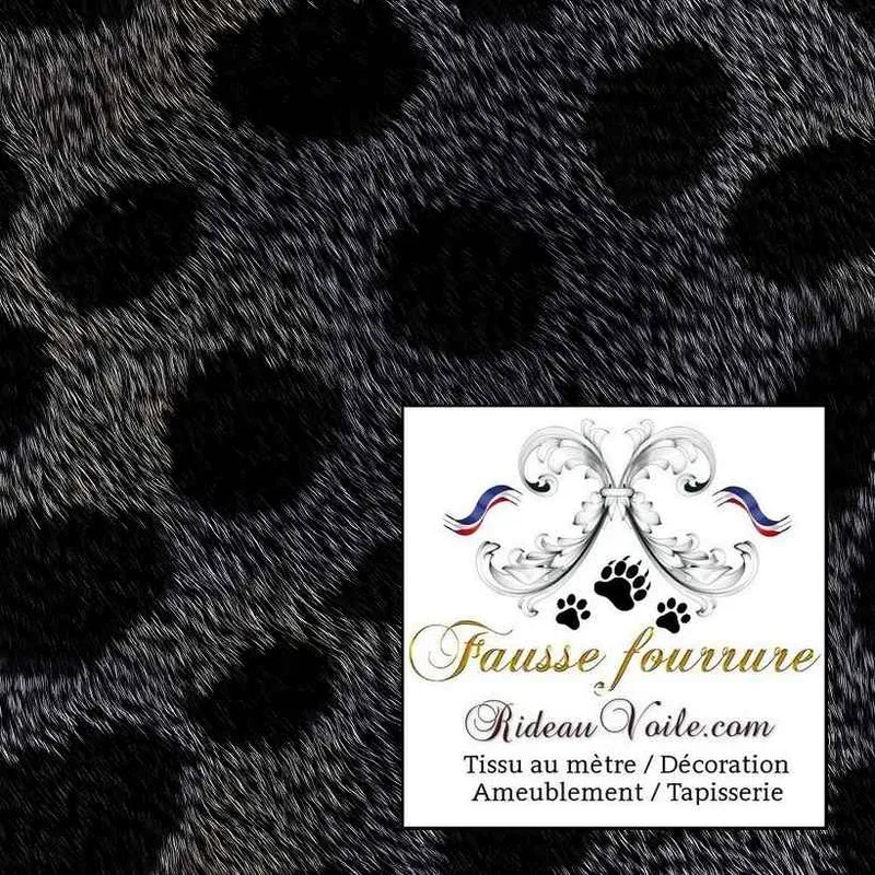 Tissu fausse fourrure noir faux peaux poils de bête au mètre occultant ignifuge rideau