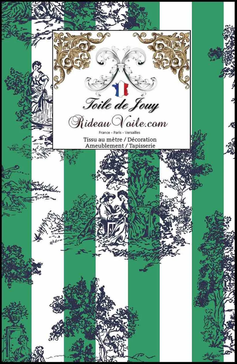 Boutique tissu Toile de Jouy ameublement motif rayures vert menthe