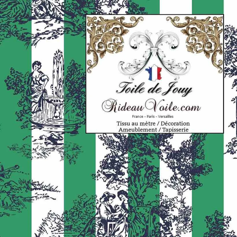 Boutique tissu Toile de Jouy ameublement motif rayures vert menthe