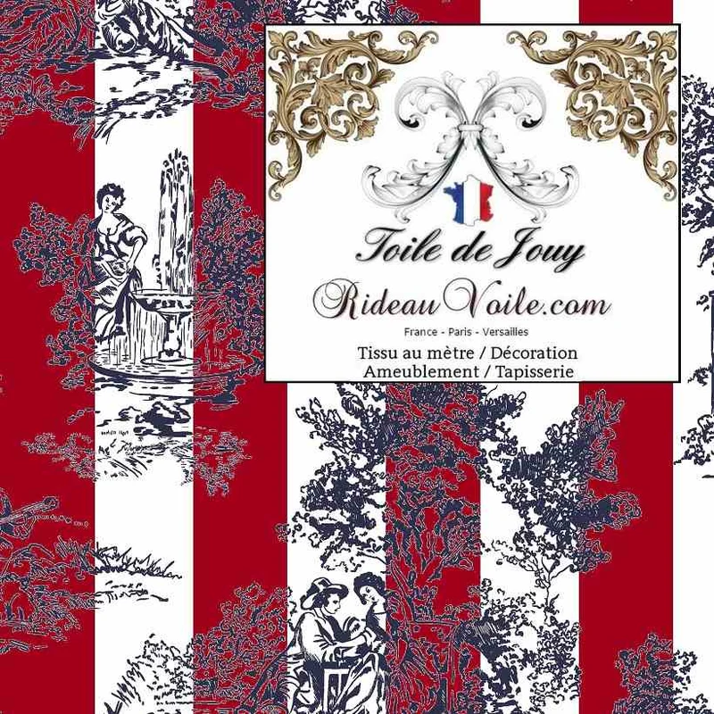 Imprimé Toile de Jouy tissu d'ameublement intérieur au mètre motif à rayures ROUGE