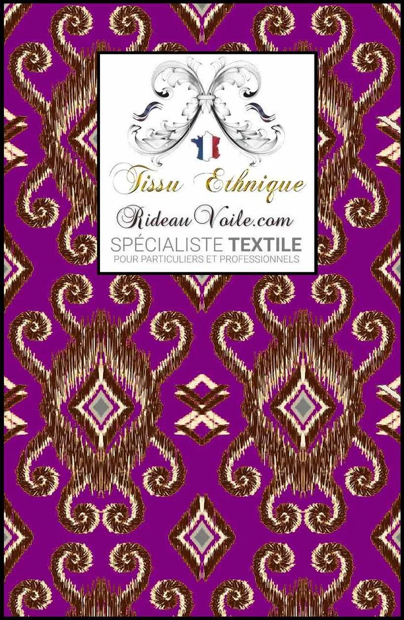 Tissu occultant intérieur ameublement design Ikat Africain violet motif rideau ignifuge