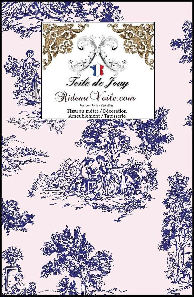 Atelier manufacture luxe Française style Toile de Jouy bleu rose imprimé coton mètre