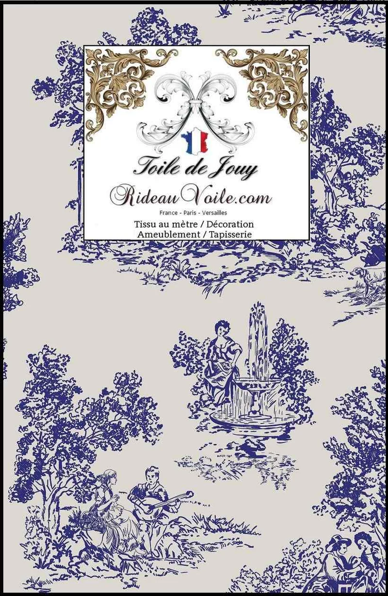 Manufacture luxe Française style design Toile de Jouy imprimé coton mètre gris bleu