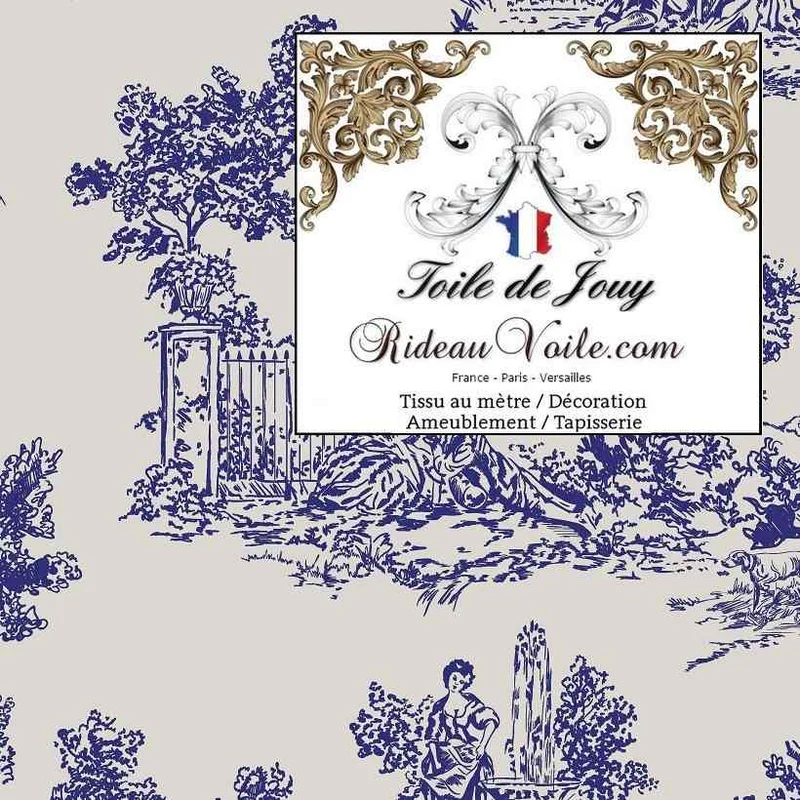 Manufacture luxe Française style design Toile de Jouy imprimé coton mètre gris bleu