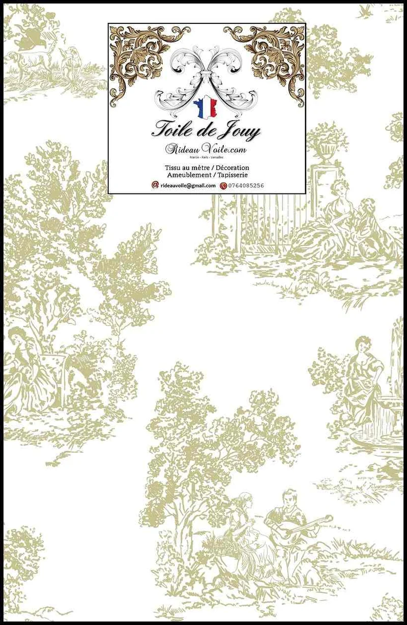 Tissu ameublement intérieur type Toile de Jouy vert imprimé coton architecte rénovation