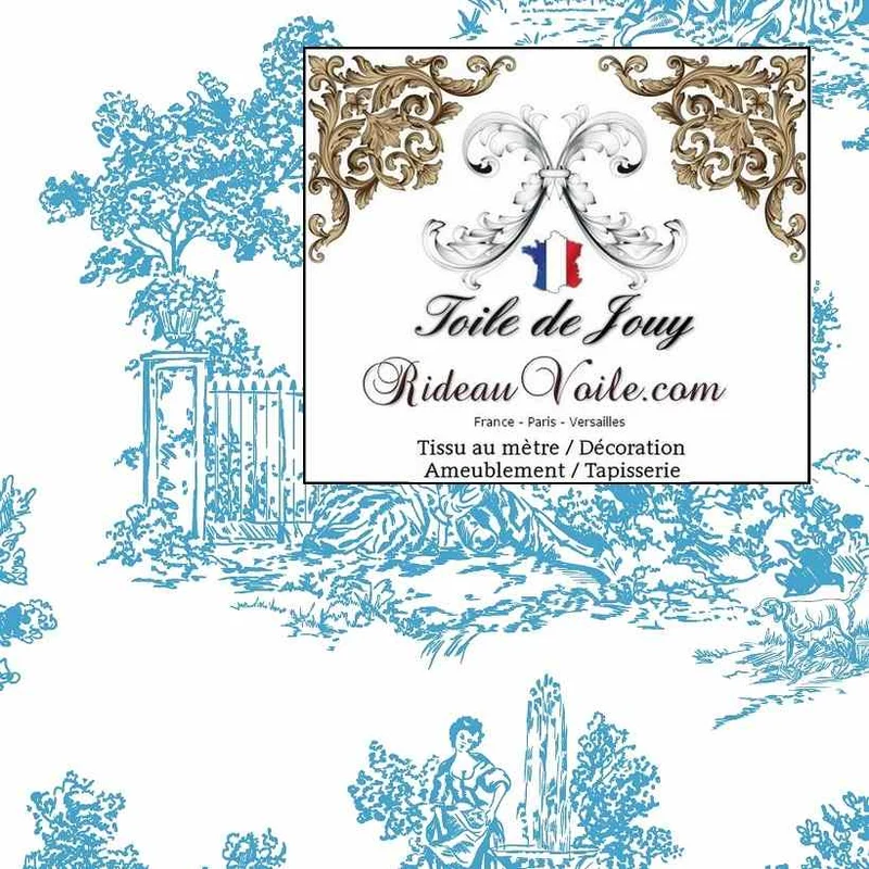 Toile de Jouy Turquoise imprimé coton tissu d'ameublement intérieur rideau mètre