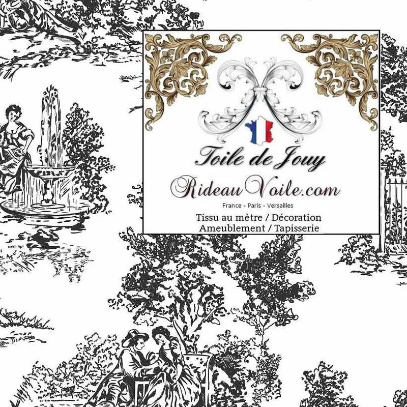 Boutique Toile de Jouy Noir imprimé coton tissu d'ameublement intérieur rideau mètre