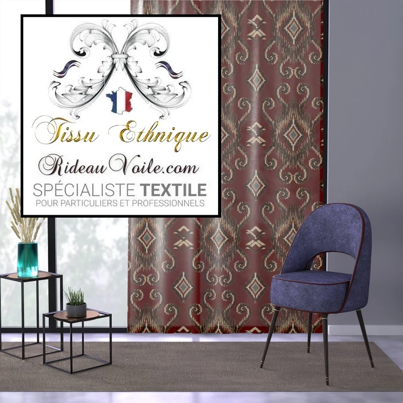 Décoration tissu ameublement imprimé Ikat Africain motif exotique rideau occultant