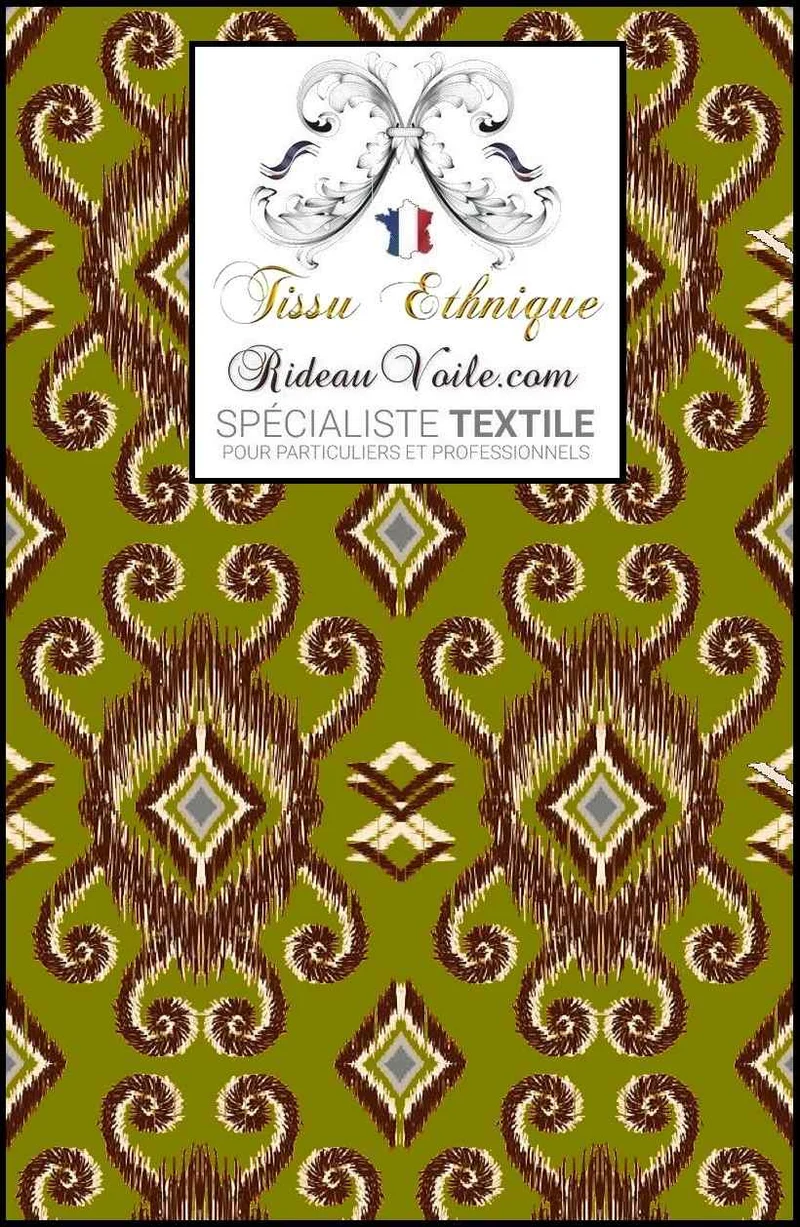 Tissu occultant intérieur ameublement design Ikat Africain vert motif rideau ignifuge