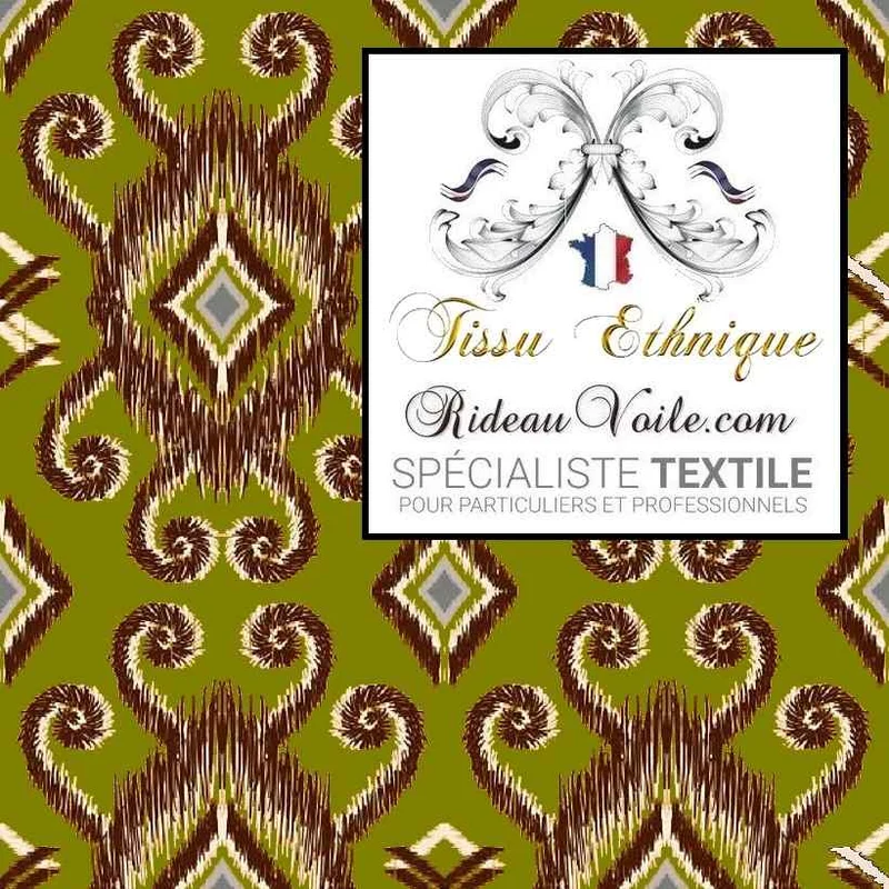 Tissu occultant intérieur ameublement design Ikat Africain vert motif rideau ignifuge