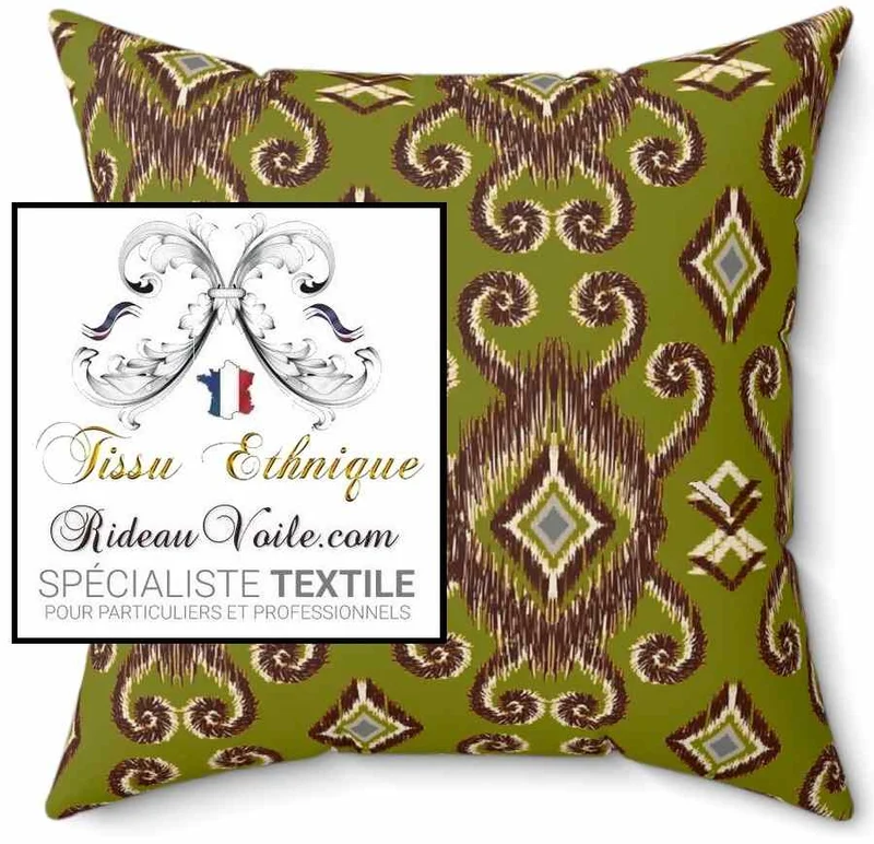 Tissu occultant intérieur ameublement design Ikat Africain vert motif rideau ignifuge
