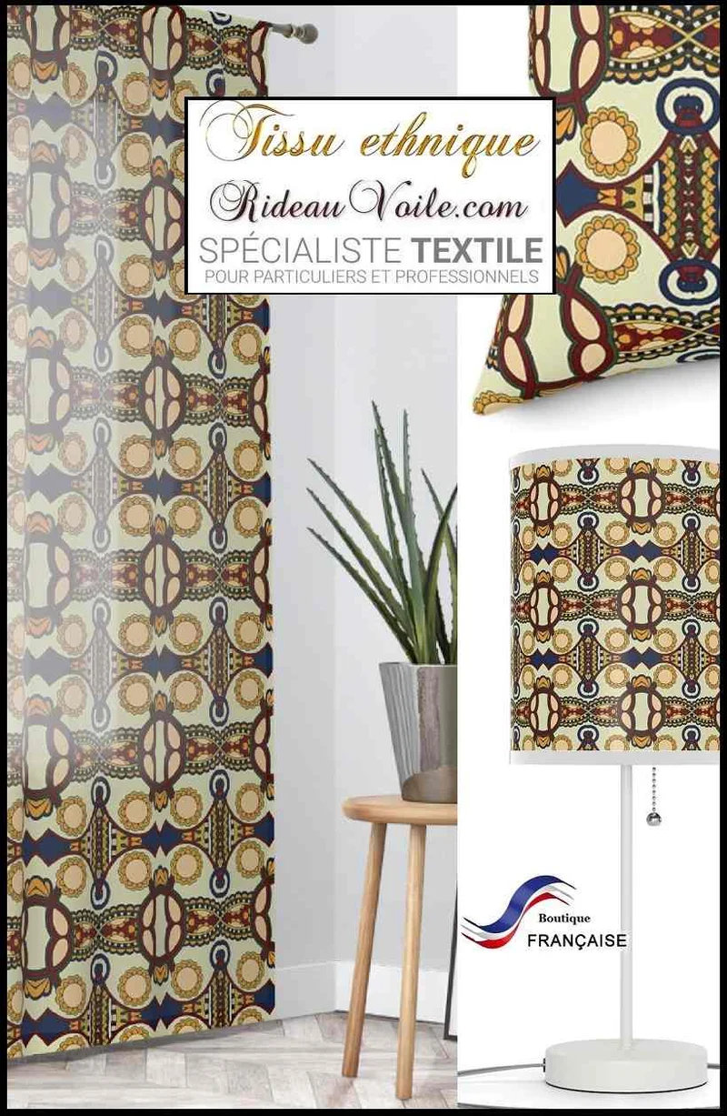 Tissu d'ameublement inspiration ethnique motif Africain au mètre rideau occultant voilage