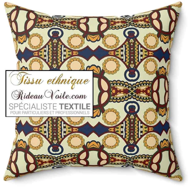 Tissu d'ameublement inspiration ethnique motif Africain au mètre rideau occultant voilage