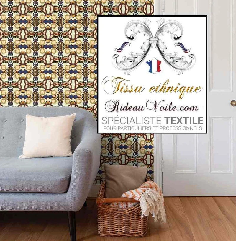 Tissu d'ameublement inspiration ethnique motif Africain au mètre rideau occultant voilage