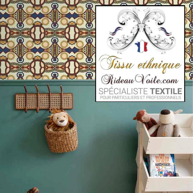 Tissu d'ameublement inspiration ethnique motif Africain au mètre rideau occultant voilage