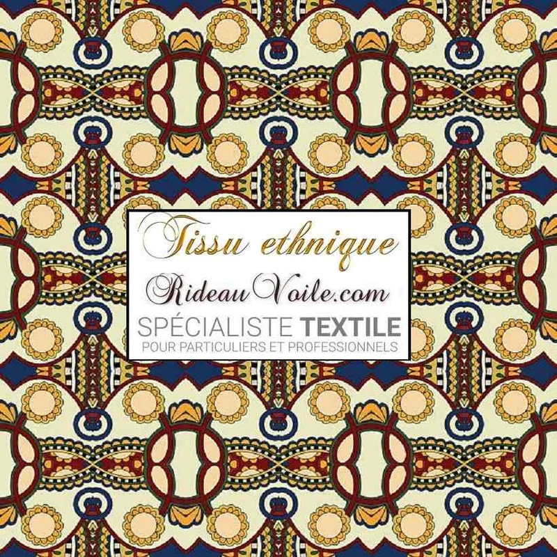 Tissu d'ameublement inspiration ethnique motif Africain au mètre rideau occultant voilage