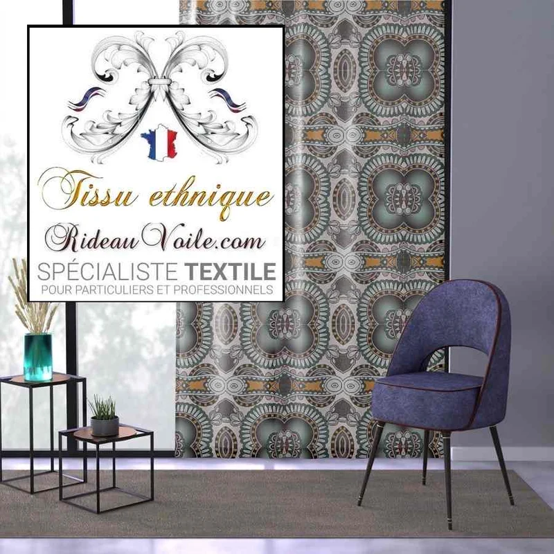 Tissu d'ameublement inspiration ethnique motif Africain au mètre rideau occultant voilage