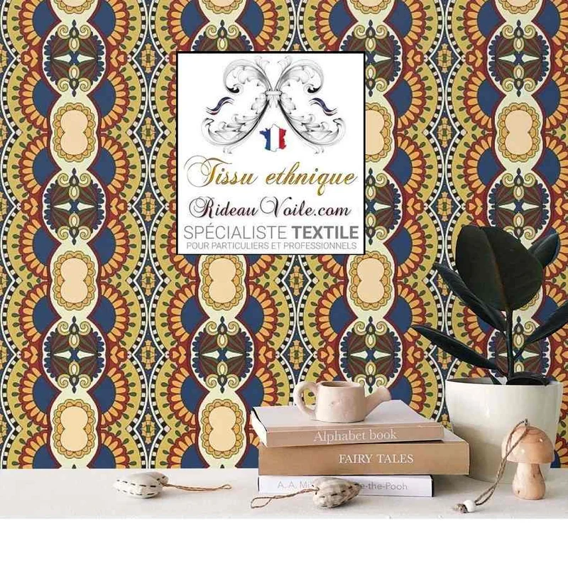 Tissu d'ameublement inspiration ethnique motif Africain au mètre rideau occultant voilage