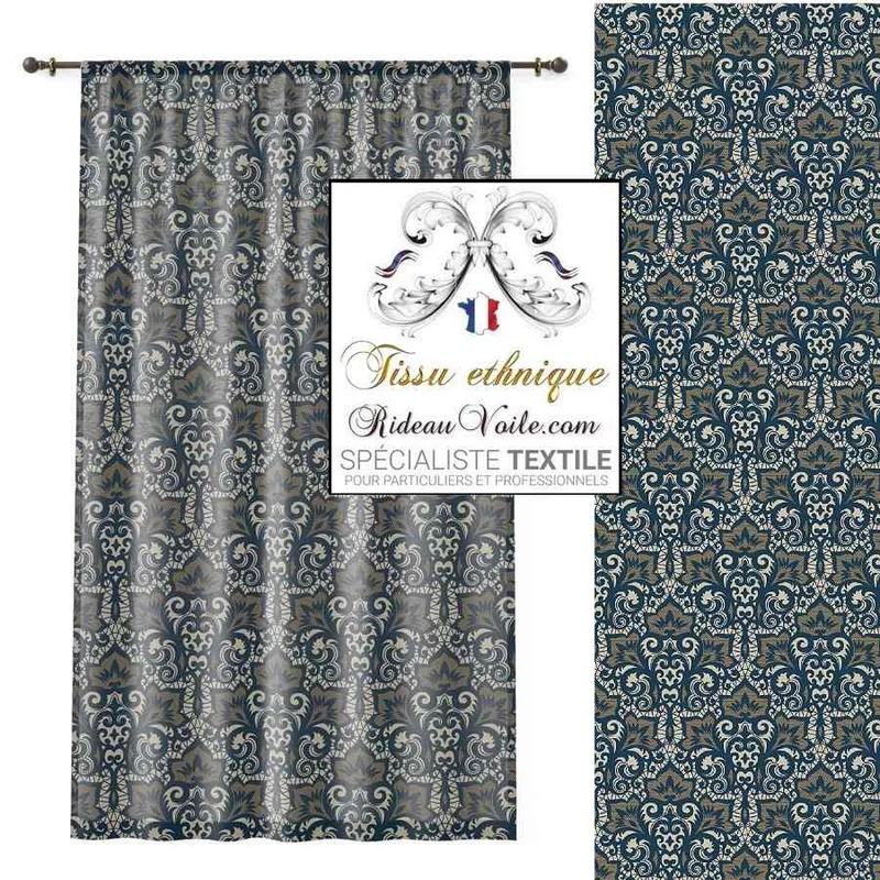 Tissu motif ethnique Indien imprimé Toile de Jouy Exotique ameublement ignifuge rideau