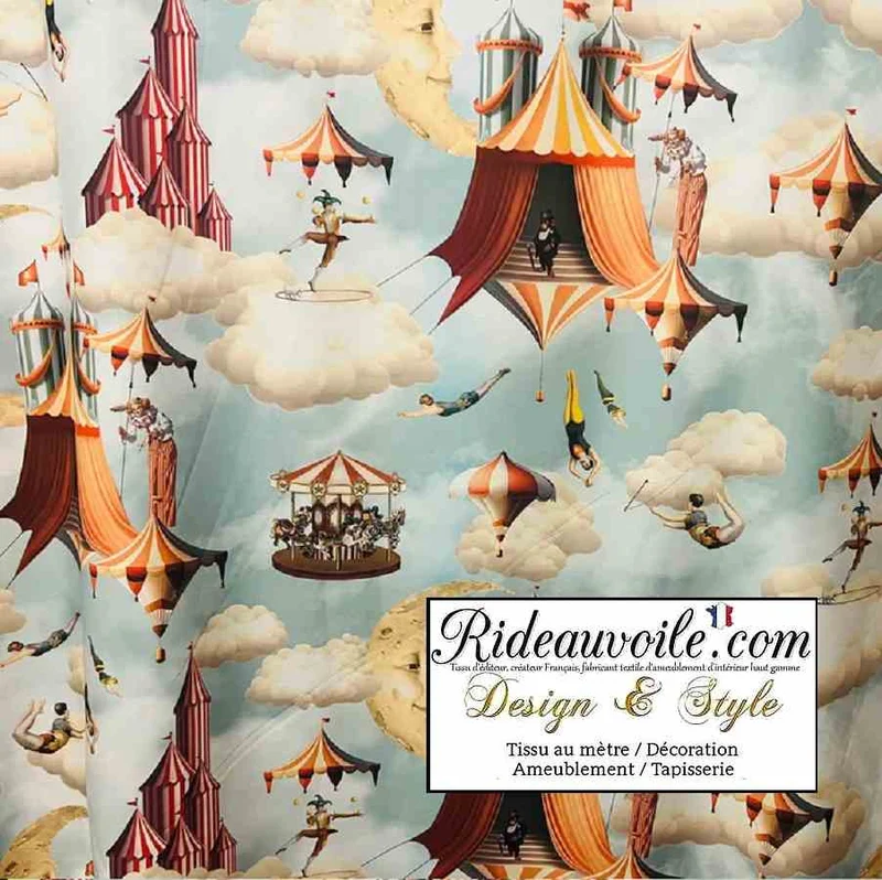 Tissu ameublement motif éléphant mètre imprimé cheval cirque voilage rideau enfant