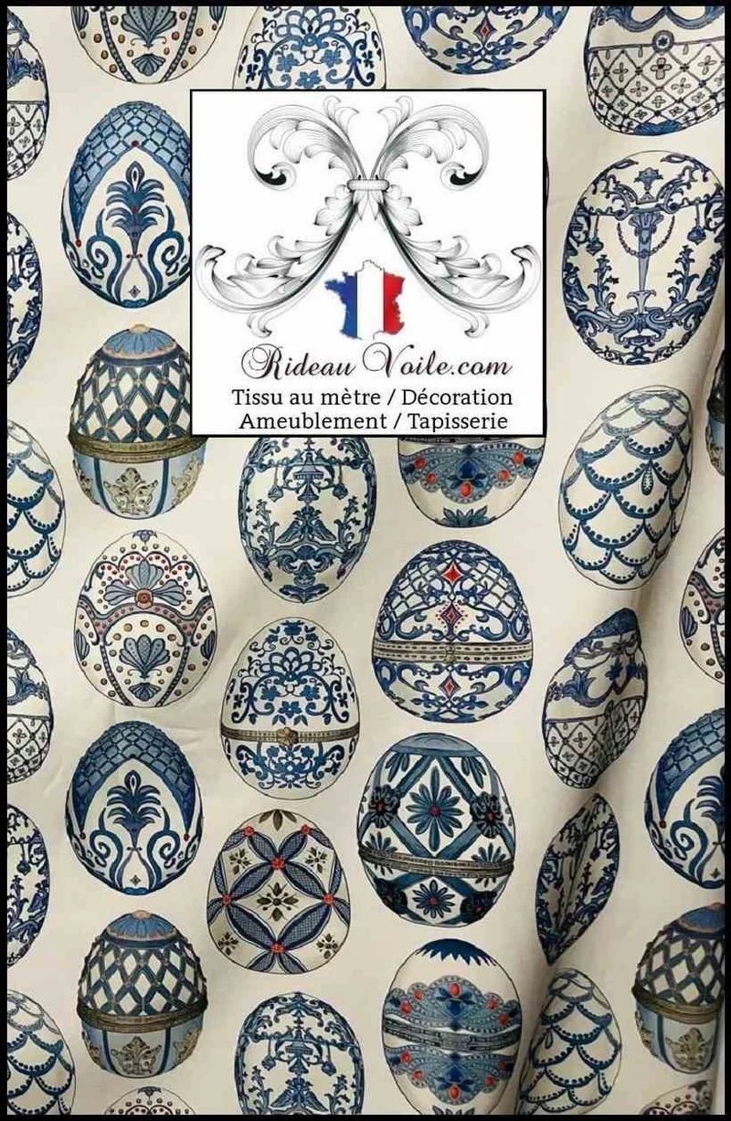 Tissu ameublement imprimé Œuf style Fabergé 100 % coton certifié Oeko Tex Standard 100