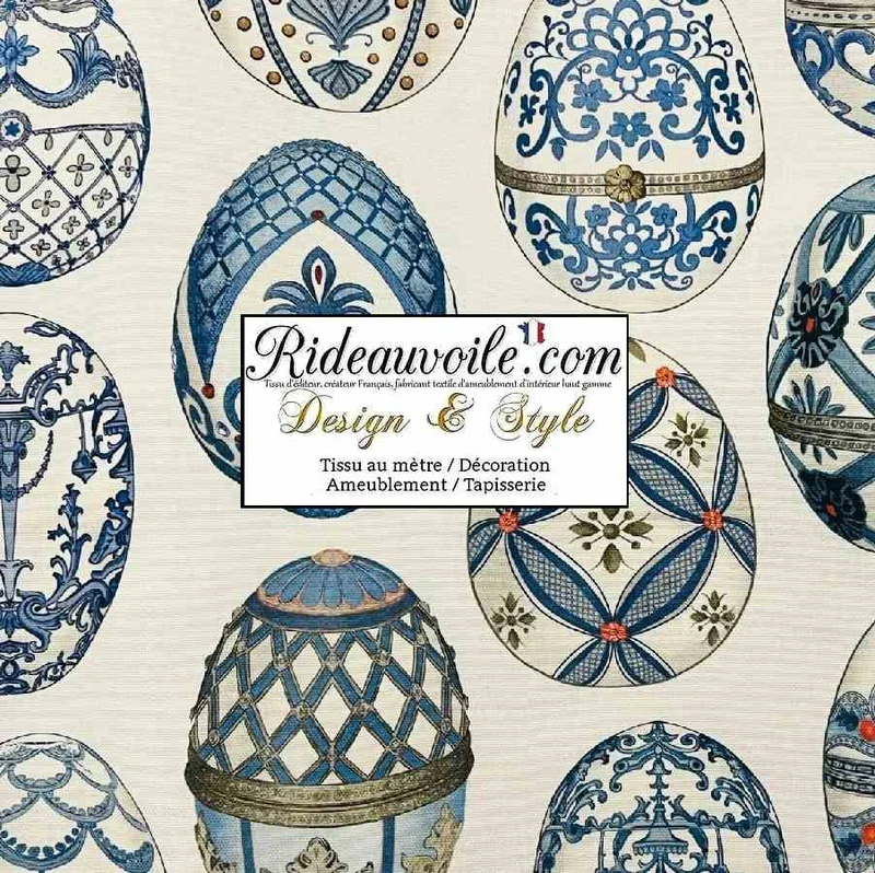 Tissu ameublement imprimé Œuf style Fabergé 100 % coton certifié Oeko Tex Standard 100