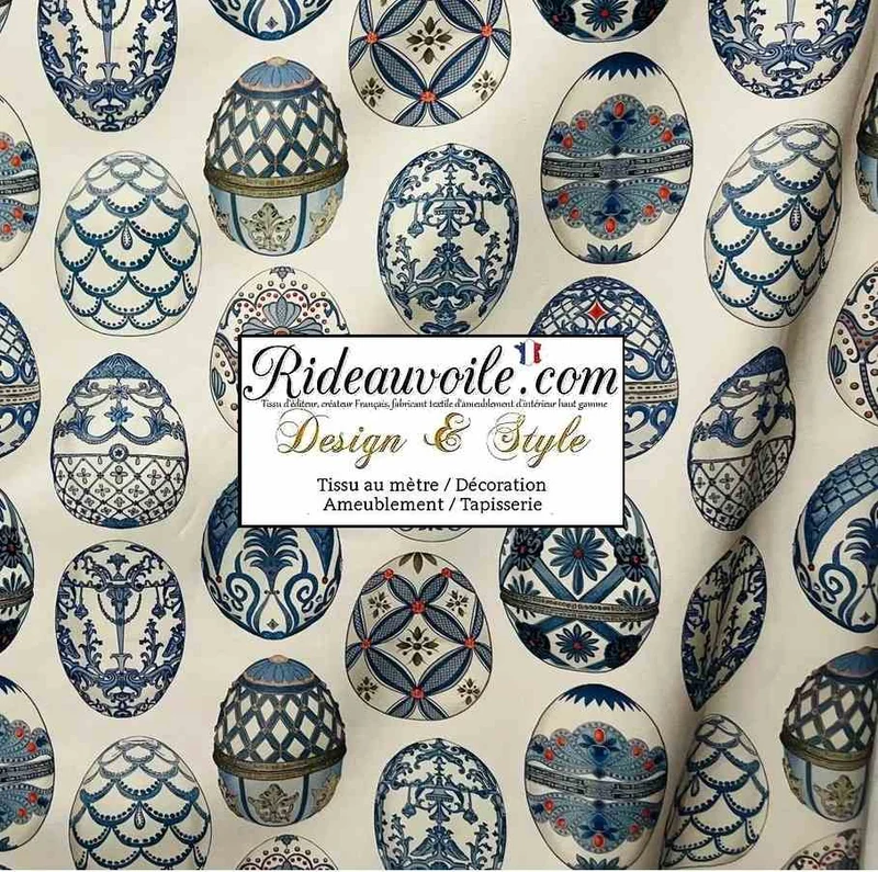 Tissu ameublement imprimé Œuf style Fabergé 100 % coton certifié Oeko Tex Standard 100