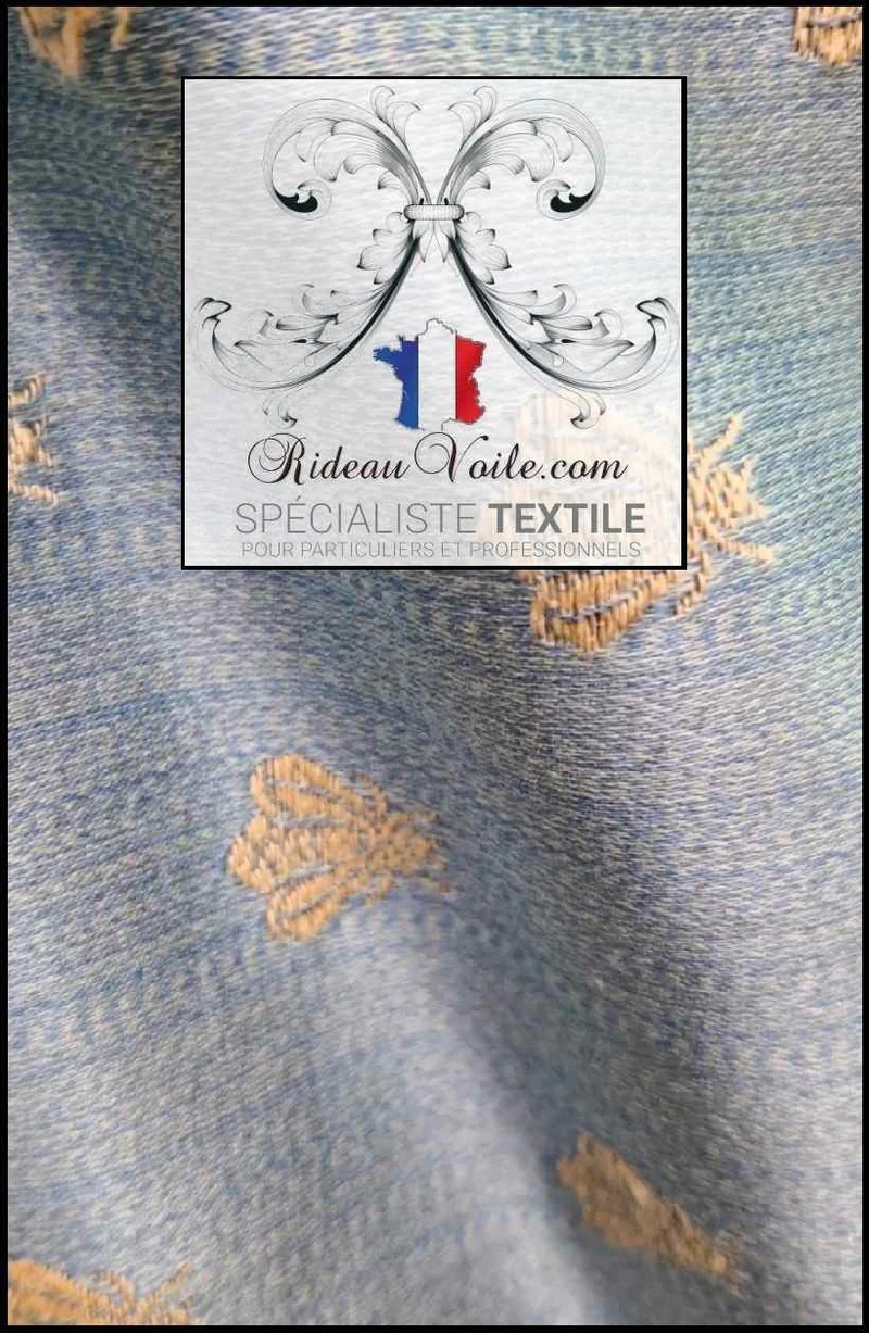Tissu Bleu ciel Empire Jacquard ameublement mètre motif abeilles confection rideau