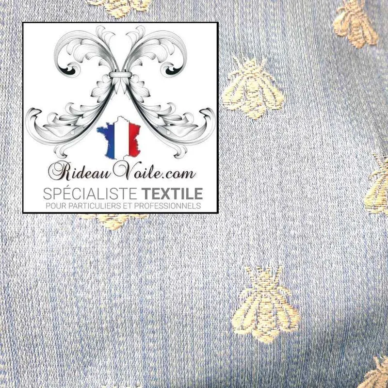 Tissu Bleu ciel Empire Jacquard ameublement mètre motif abeilles confection rideau