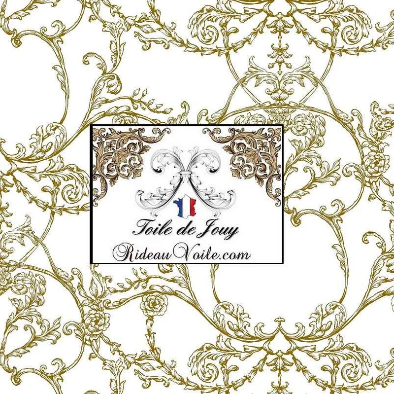 Boutique tissu ameublement Toile de Jouy ornement arabesque floral ignifuge occultant