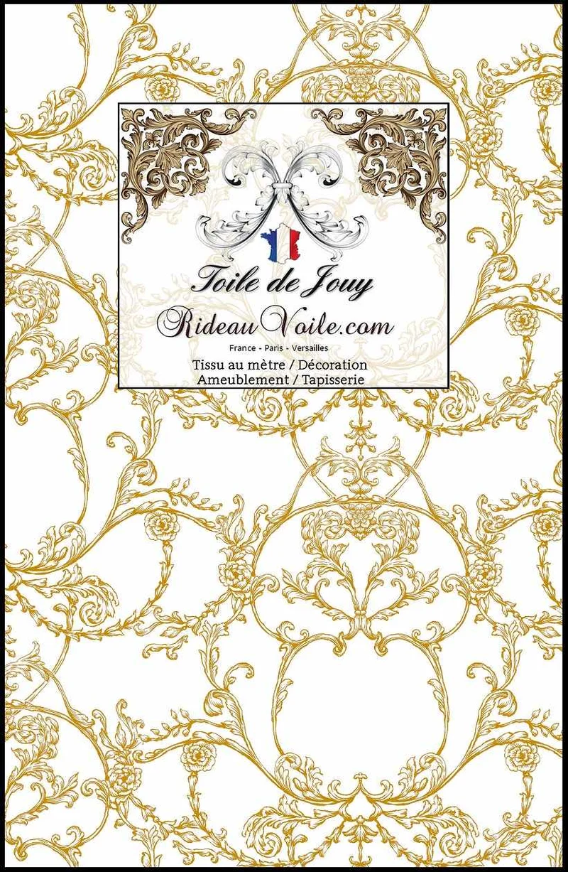 Inspiration vintage collection Toile de Jouy ocre - Tissu d'ameublement imprimé au mètre