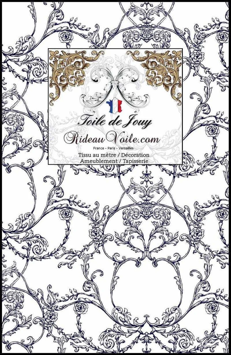 Tissu d'ameublement d'intérieur tissu Toile de Jouy BLEU NUIT Belles demeures mètre
