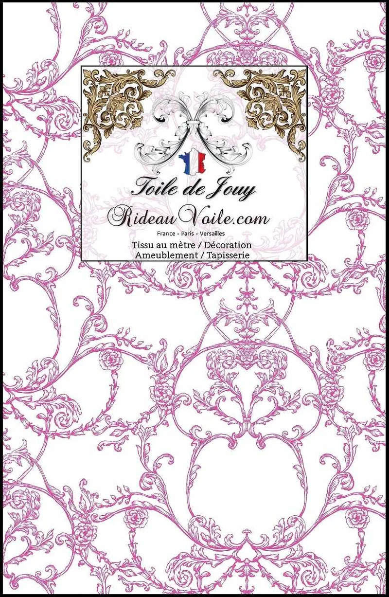 Tissu ameublement intérieur Toile de Jouy rose confection sur mesure rideau voilage