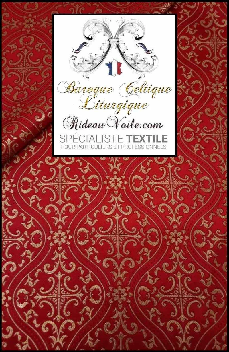 Tissu ameublement intérieur Médiéval Brocart rouge Or Baroque mètre rideau sur mesure