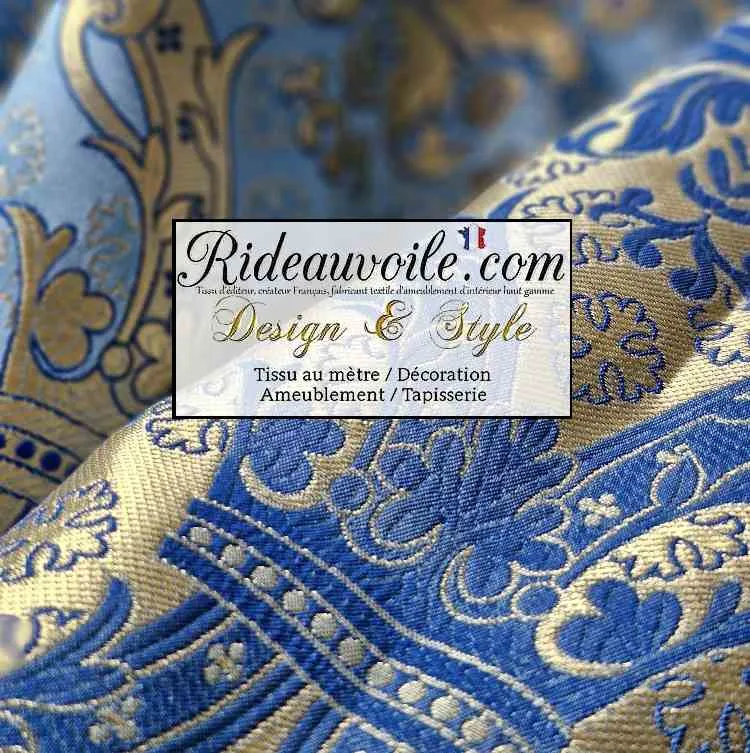 Tissu ameublement Médiéval Brocart Damasco vintage Baroque Liturgique Bleu Or