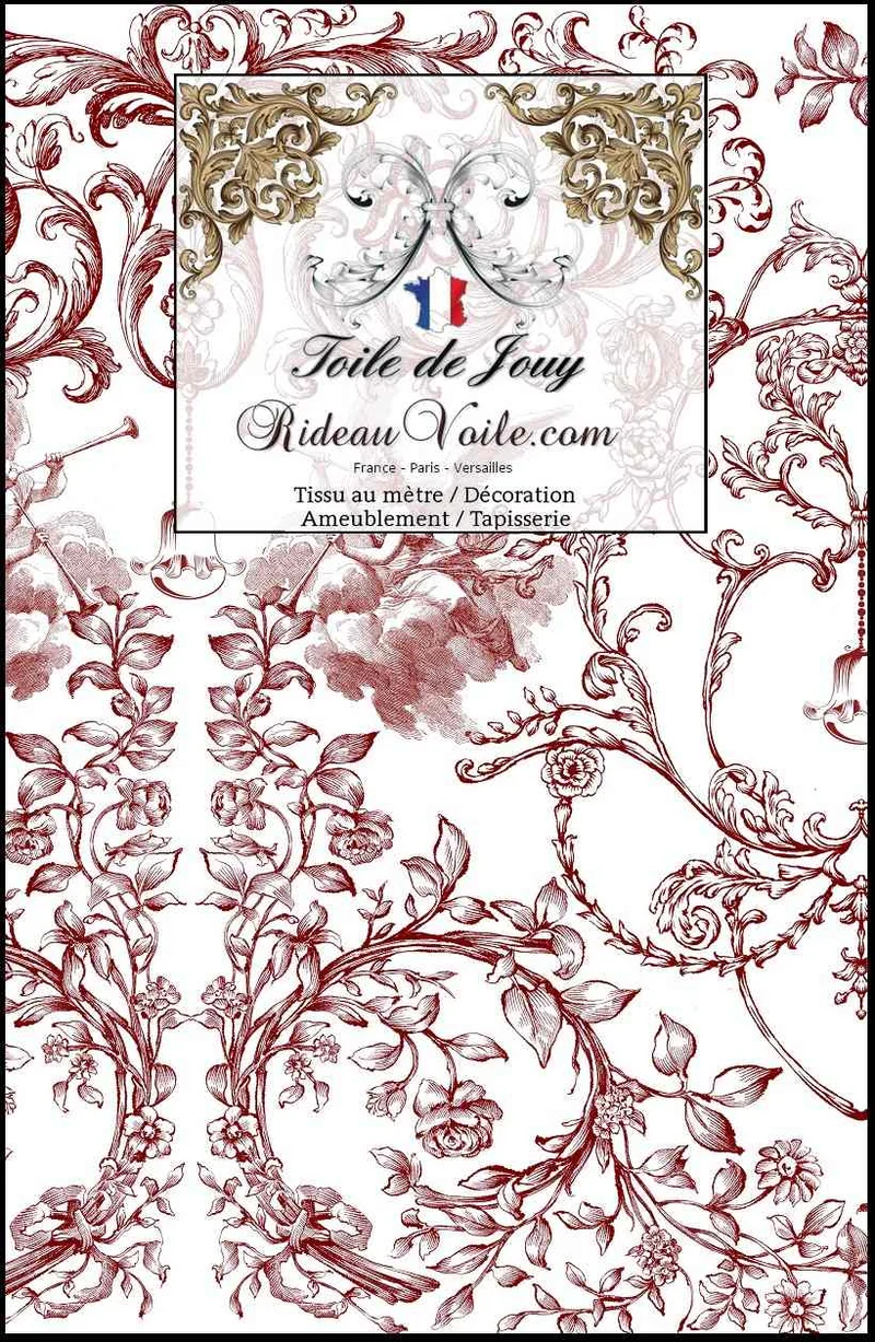Rénovation Architecte intérieur Luxe | Tissu ameublement Toile de Jouy rouge mètre