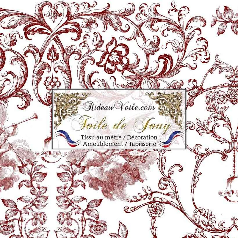 Rénovation Architecte intérieur Luxe | Tissu ameublement Toile de Jouy rouge mètre