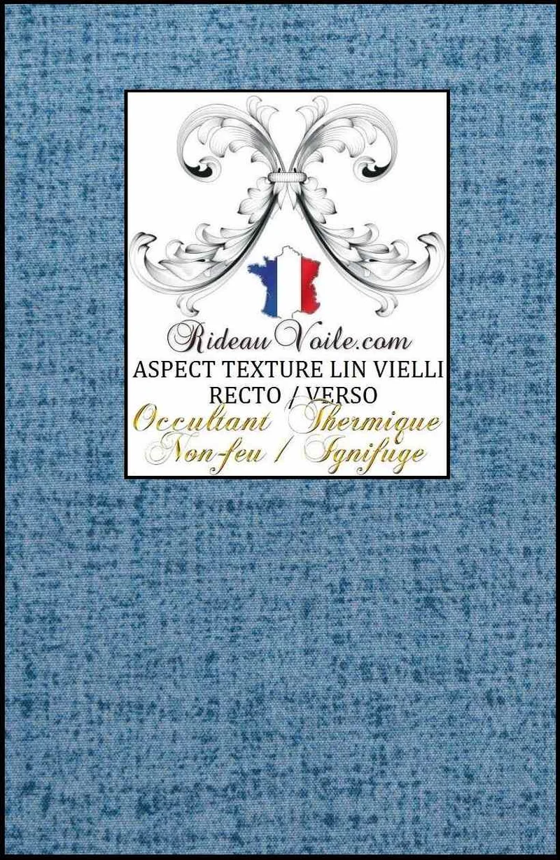 Textile ameublement effet LIN bleu thermique occultant ignifuge tissu mètre architecte d'intérieur