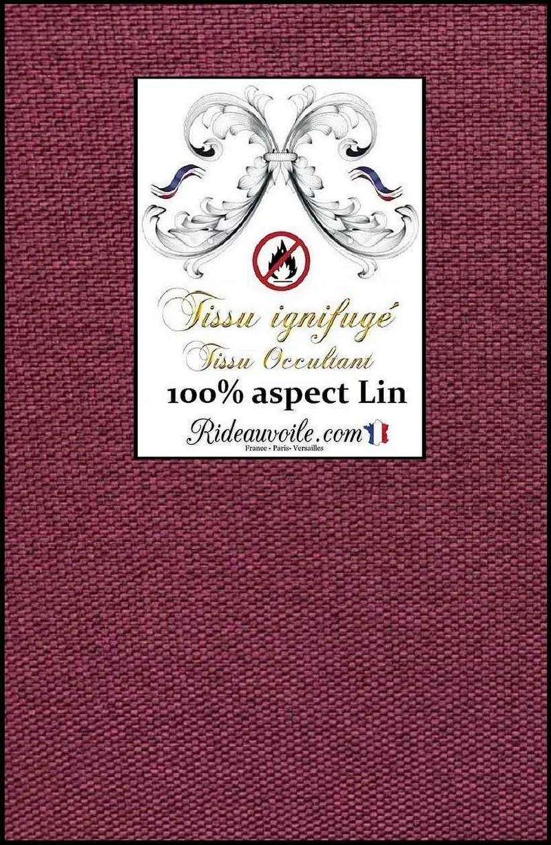Textile effet LIN bordeaux pivoine occultant M1 tissu mètre décoratrice d'intérieur rideau