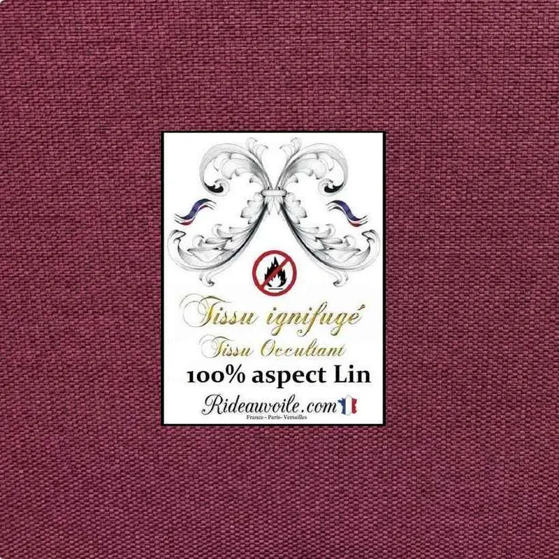Textile effet LIN bordeaux pivoine occultant M1 tissu mètre décoratrice d'intérieur rideau