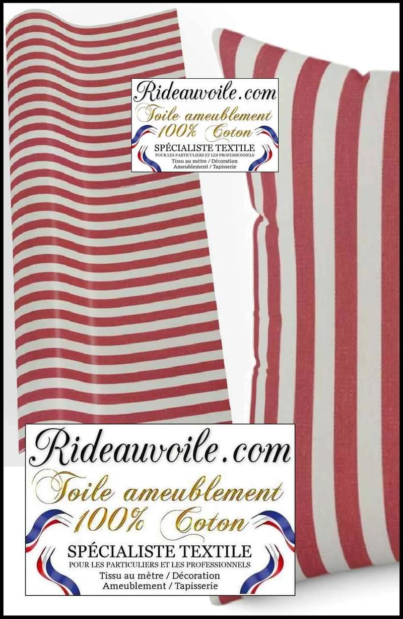 Toile solide cotonnade d'ameublement Coton rayures rouge au mètre rideau sur mesure