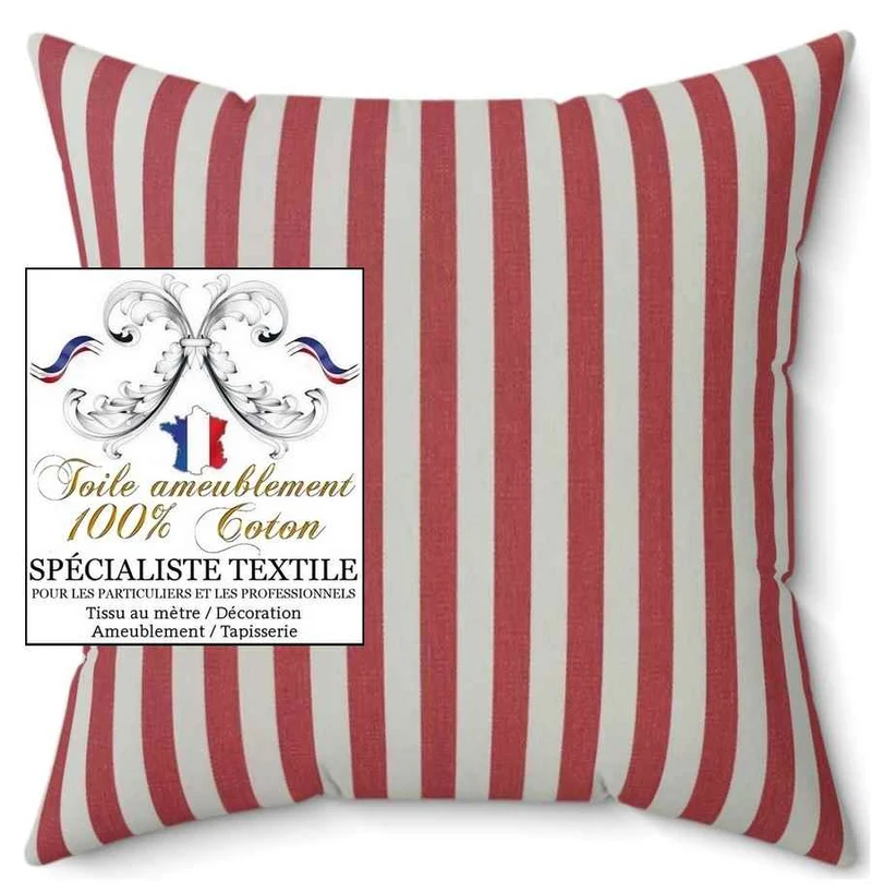 Toile solide cotonnade d'ameublement Coton rayures rouge au mètre rideau sur mesure