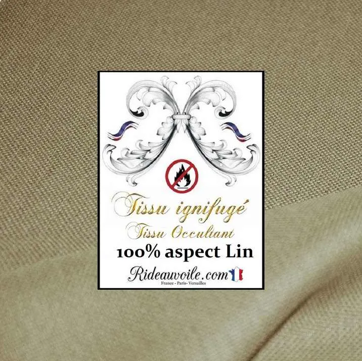 Tissu occultant au mètre ameublement intérieur rideau ignifuge effet lin naturel bronze