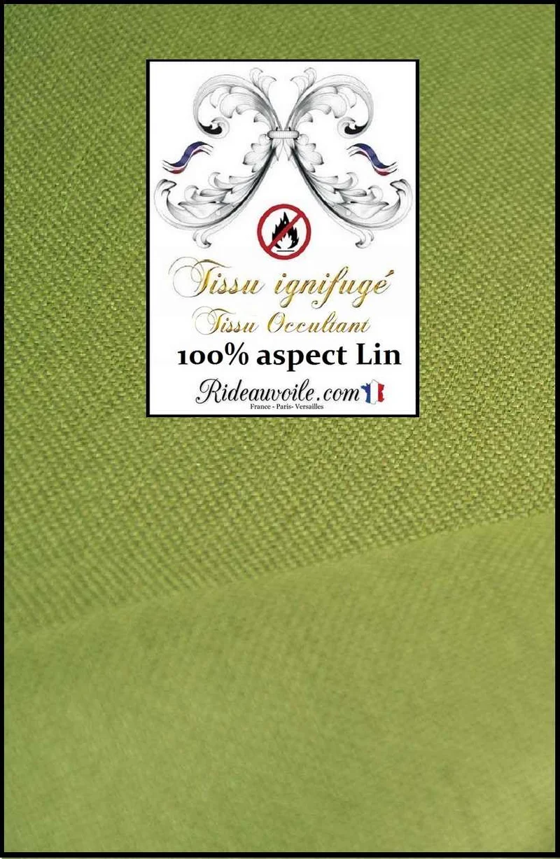 Tissu occultant au mètre ameublement intérieur rideau ignifuge effet lin naturel vert