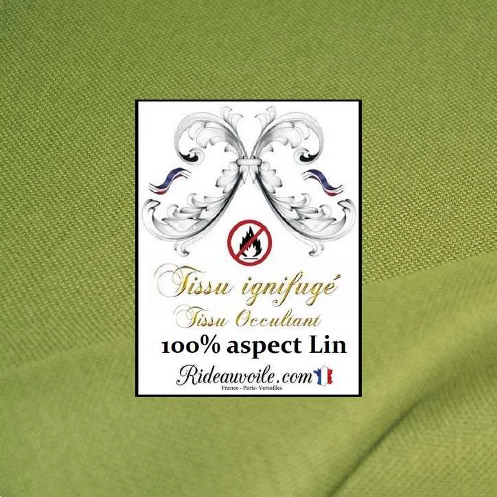 Tissu occultant au mètre ameublement intérieur rideau ignifuge effet lin naturel vert