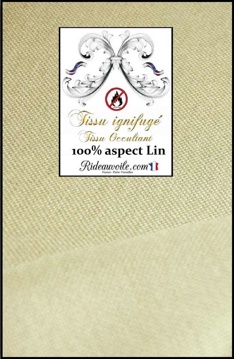 Tissu occultant au mètre ameublement intérieur rideau effet lin naturel vert ignifuge