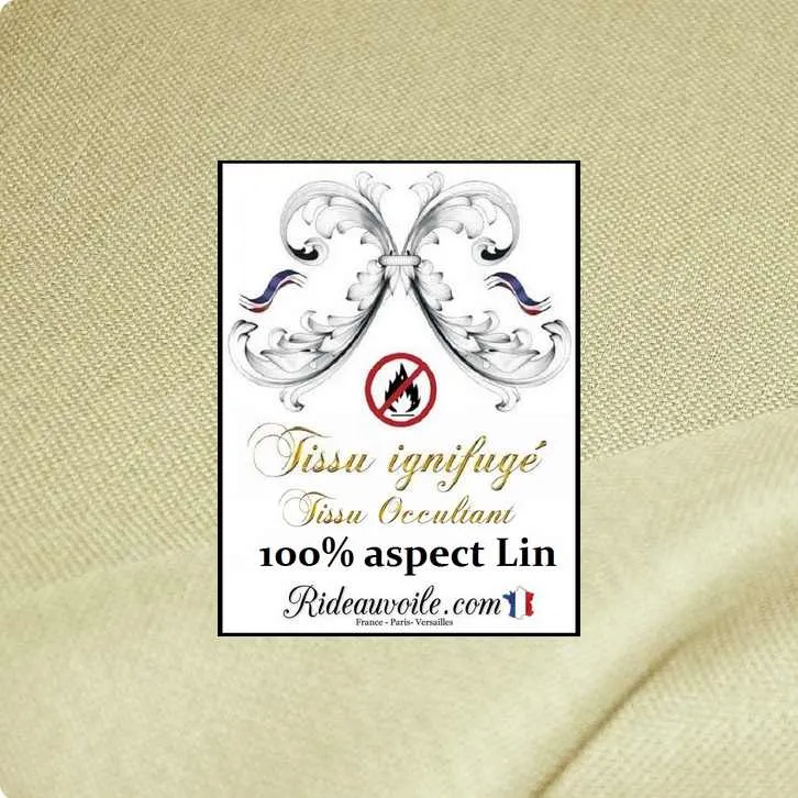 Tissu occultant au mètre ameublement intérieur rideau effet lin naturel vert ignifuge