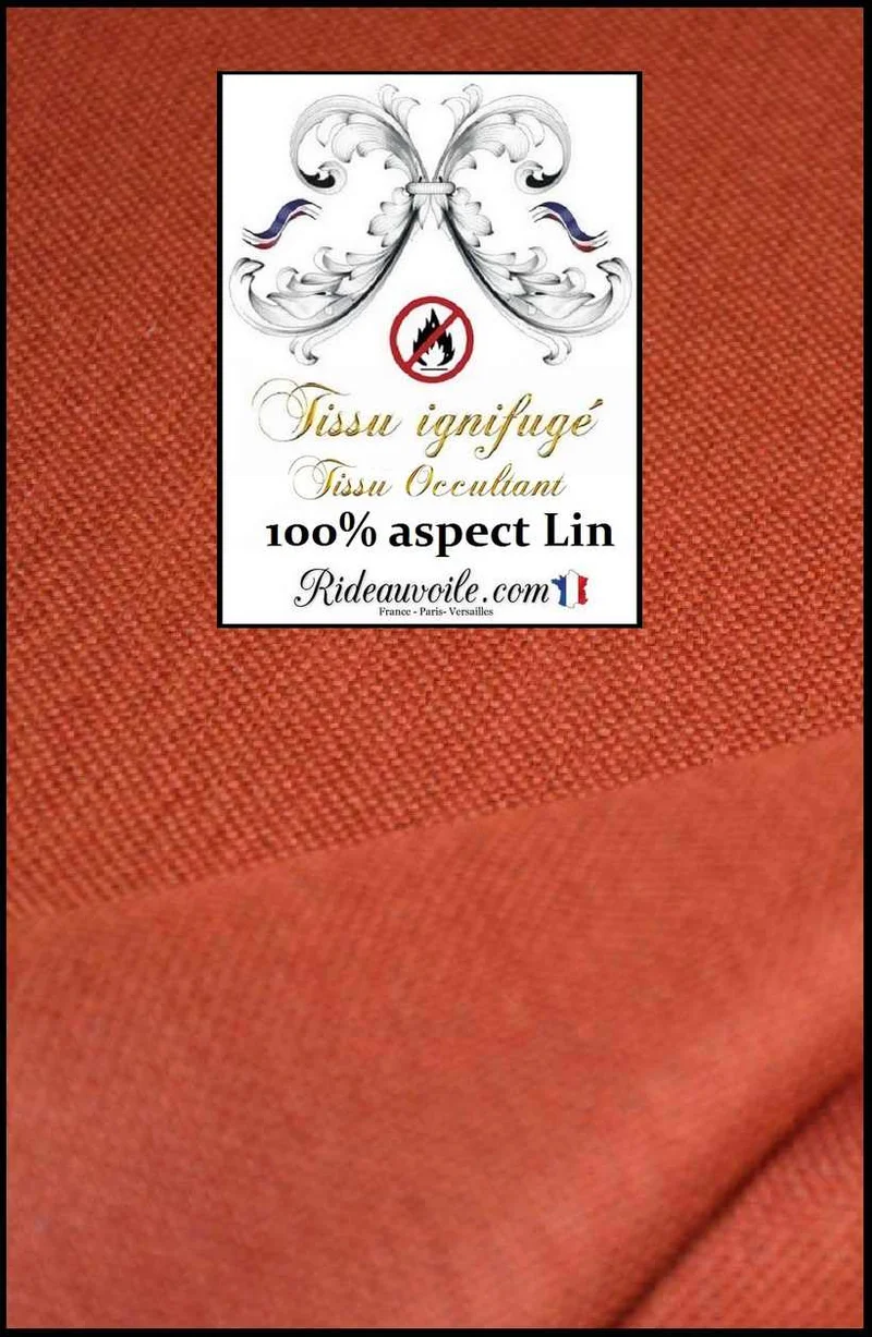 Tissu occultant au mètre ameublement intérieur rideau effet lin naturel cuivre ignifuge